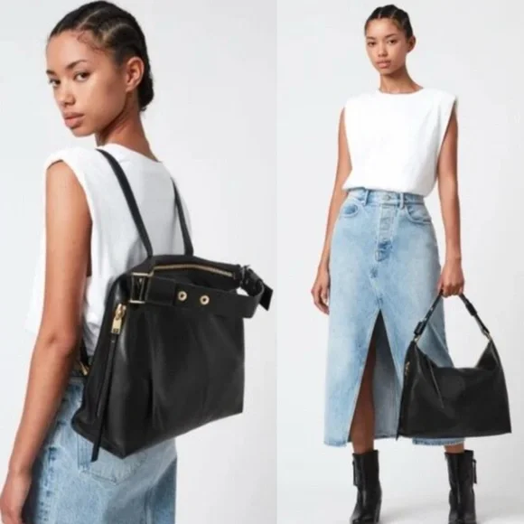 All Saints Bags All Saints Lawrence Leather Backpack Top Handle Travel In Black Poshmark